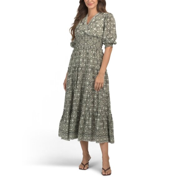 MAX STUDIO Green Three-quarter Sleeve Floral Maxi Dress - Picture 1 of 2